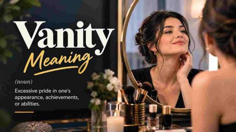 Vanity meaning and definition showing excessive pride in appearance, achievements, or abilities