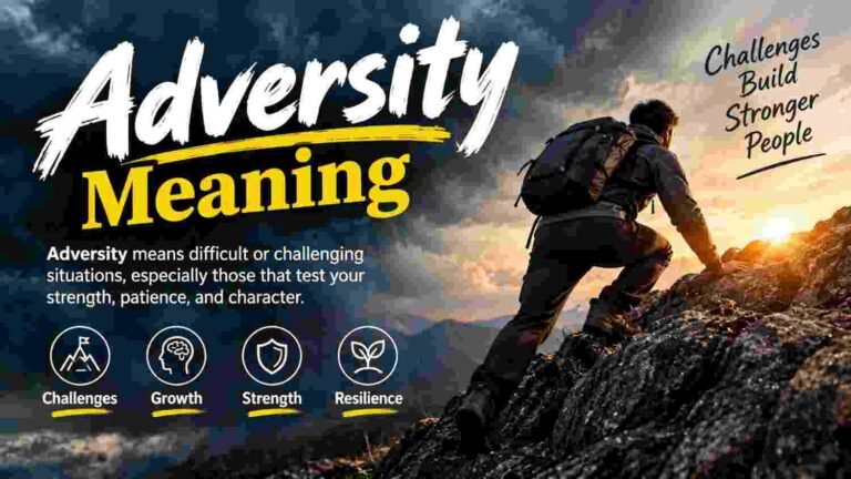 Adversity meaning and definition showing challenges, strength, growth, and resilience